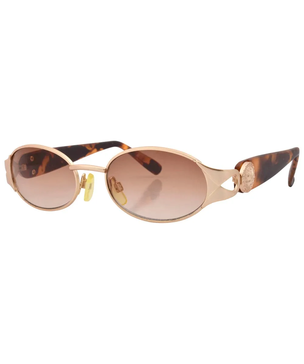 SLIPPERY Gold/Brown Oval Sunglasses sold by Giant Vintage product image thumbnail 2