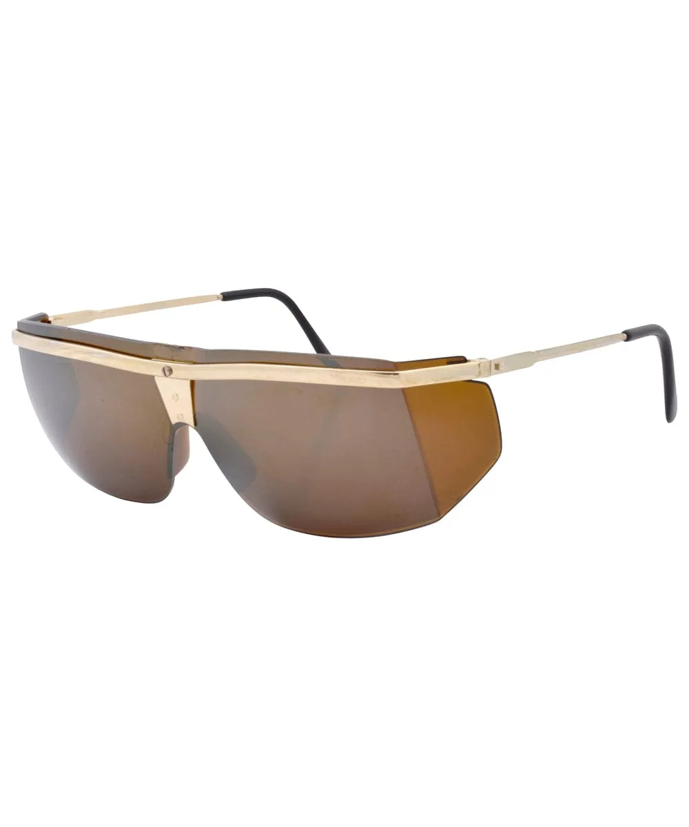 BEGINNING Gold/Brown Shield Sunglasses sold by Giant Vintage product image thumbnail 2