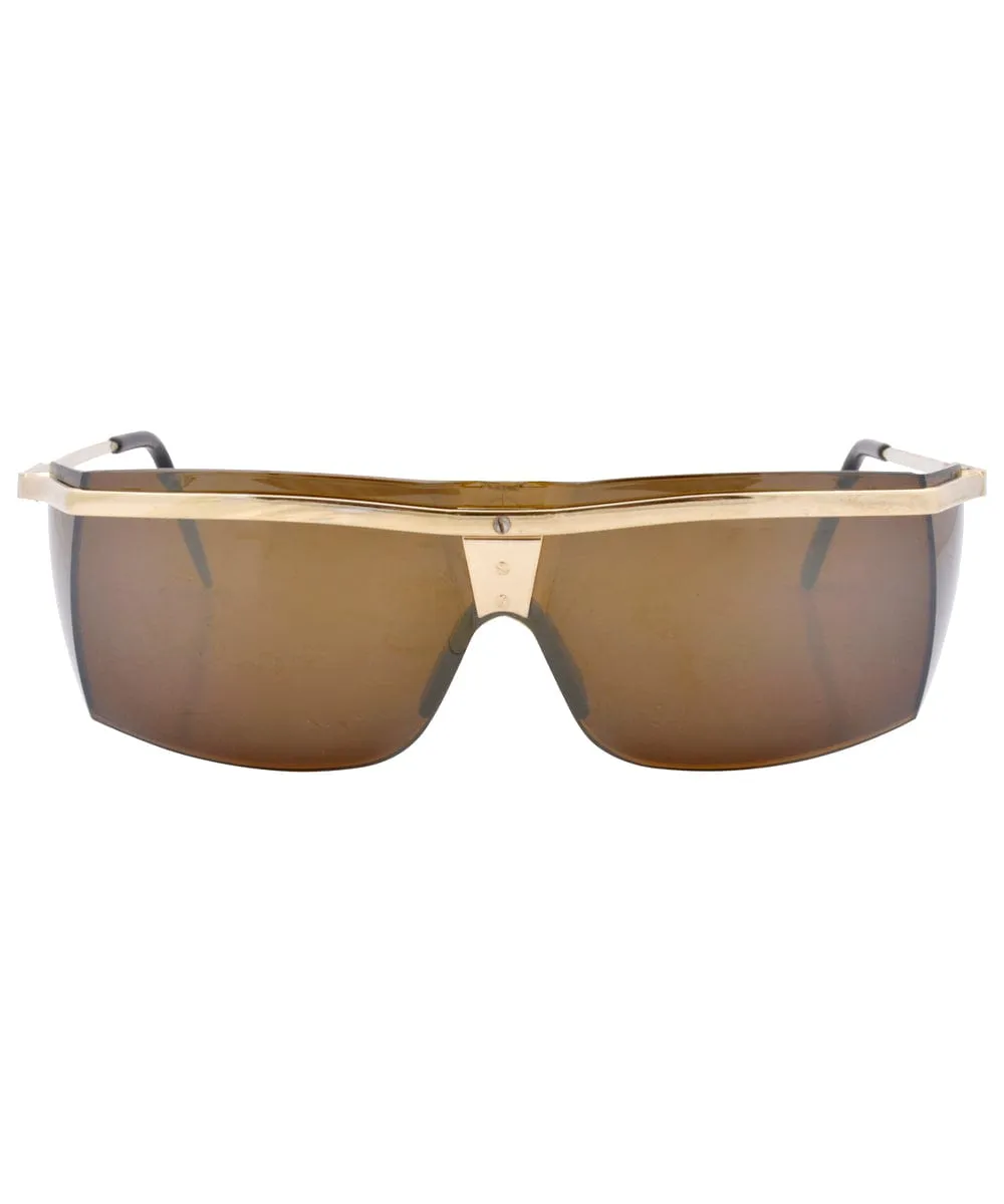 BEGINNING Gold/Brown Shield Sunglasses sold by Giant Vintage product image thumbnail 3