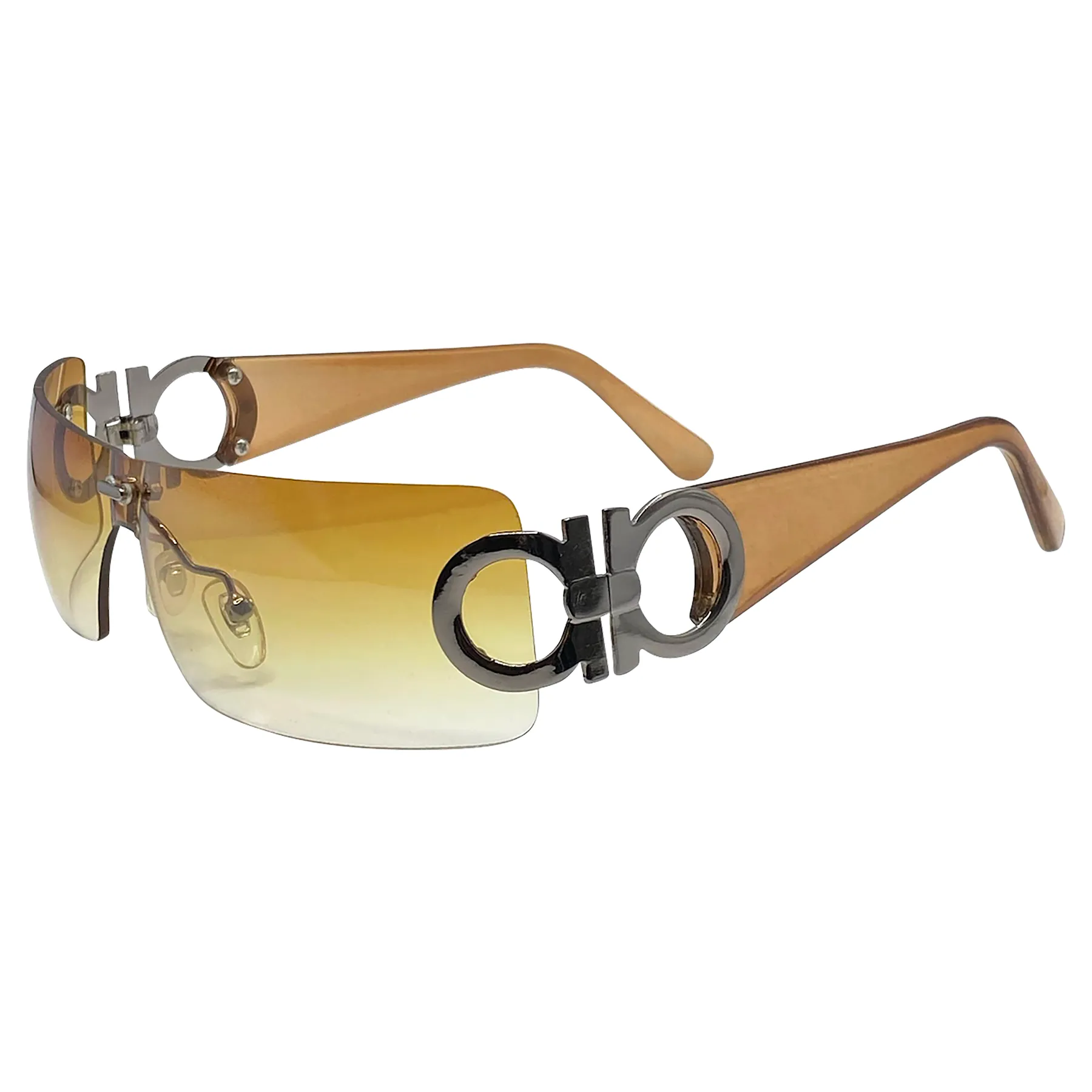 CITRINE Rimless Shield Y2K Sunglasses sold by Giant Vintage product image thumbnail 4