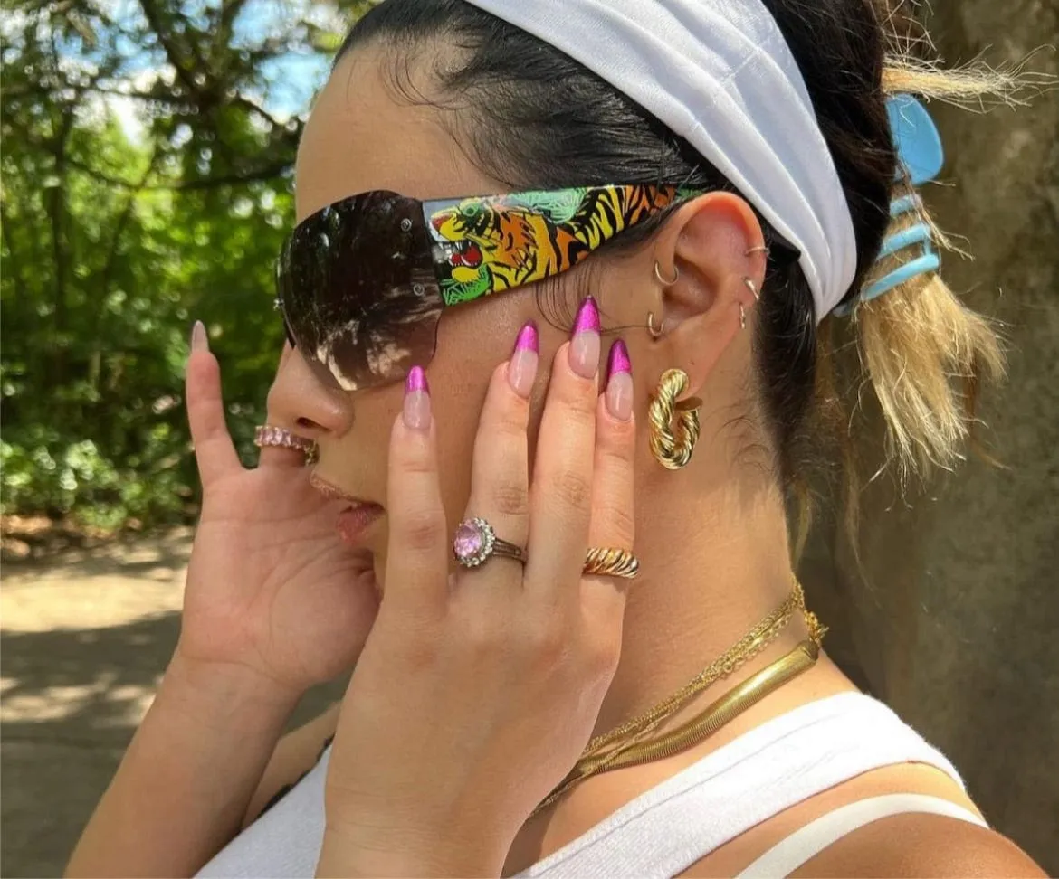 DAWN Tattoo Art Y2K Shield Sunglasses: Black/Smoke Tigers sold by Giant Vintage product image thumbnail 2