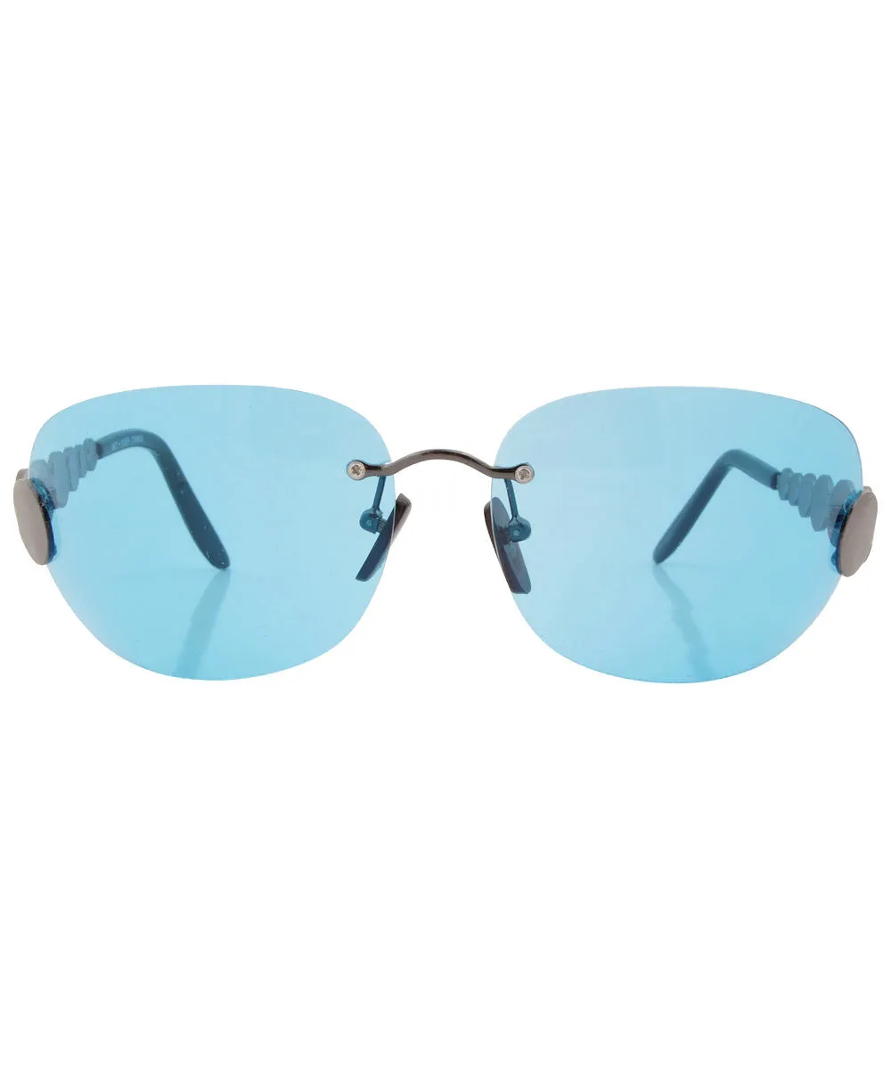 TASTY Blue/Gunmetal Rimless Sunglasses sold by Giant Vintage product image thumbnail 3