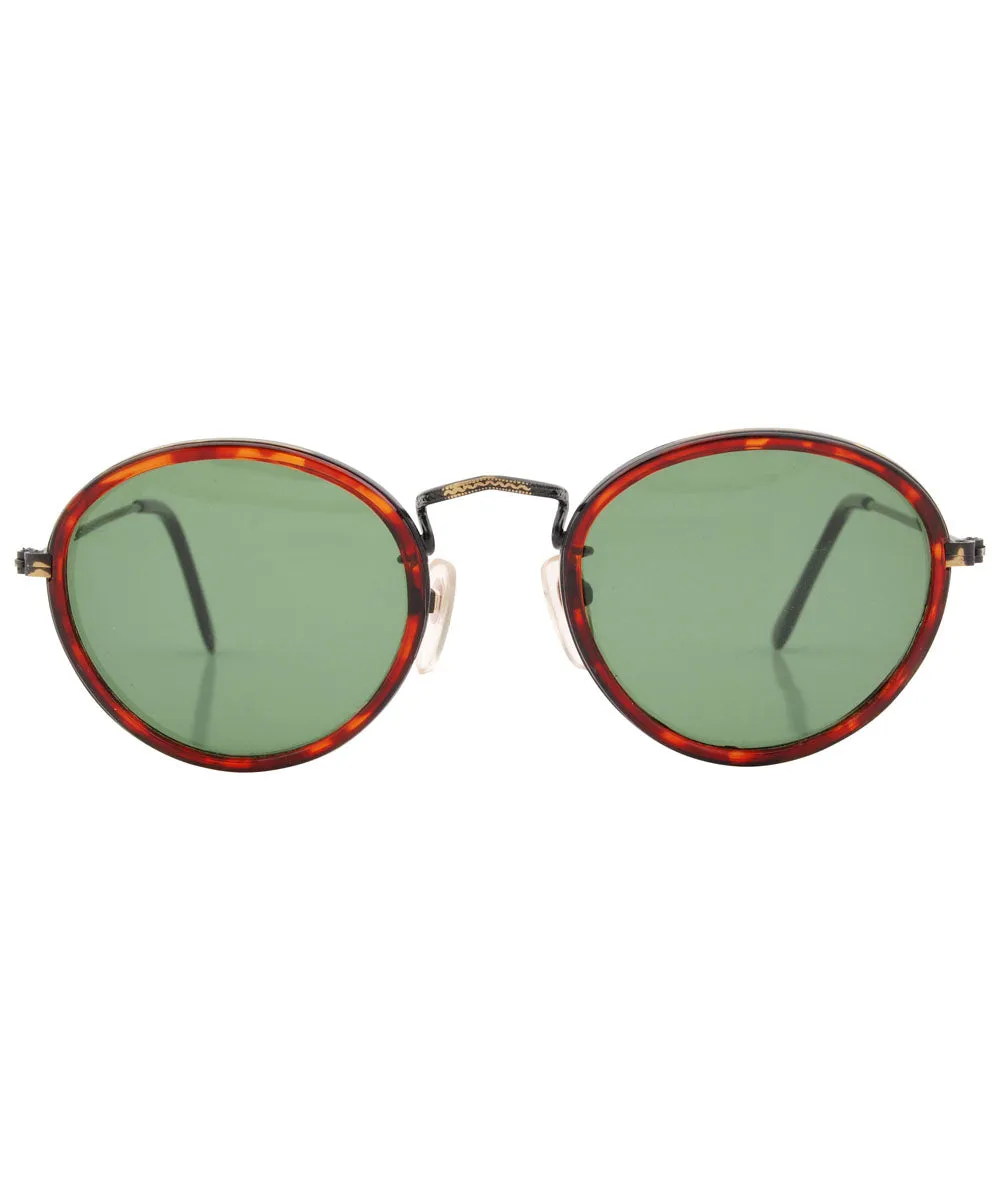 KINGSLY Tortoise/Green Round Sunglasses sold by Giant Vintage