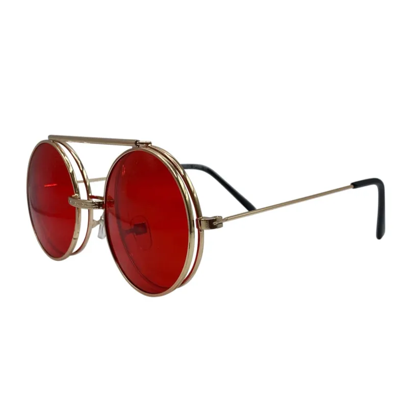 FLIP-CO Gold/Red Flip-Up Sunglasses sold by Giant Vintage