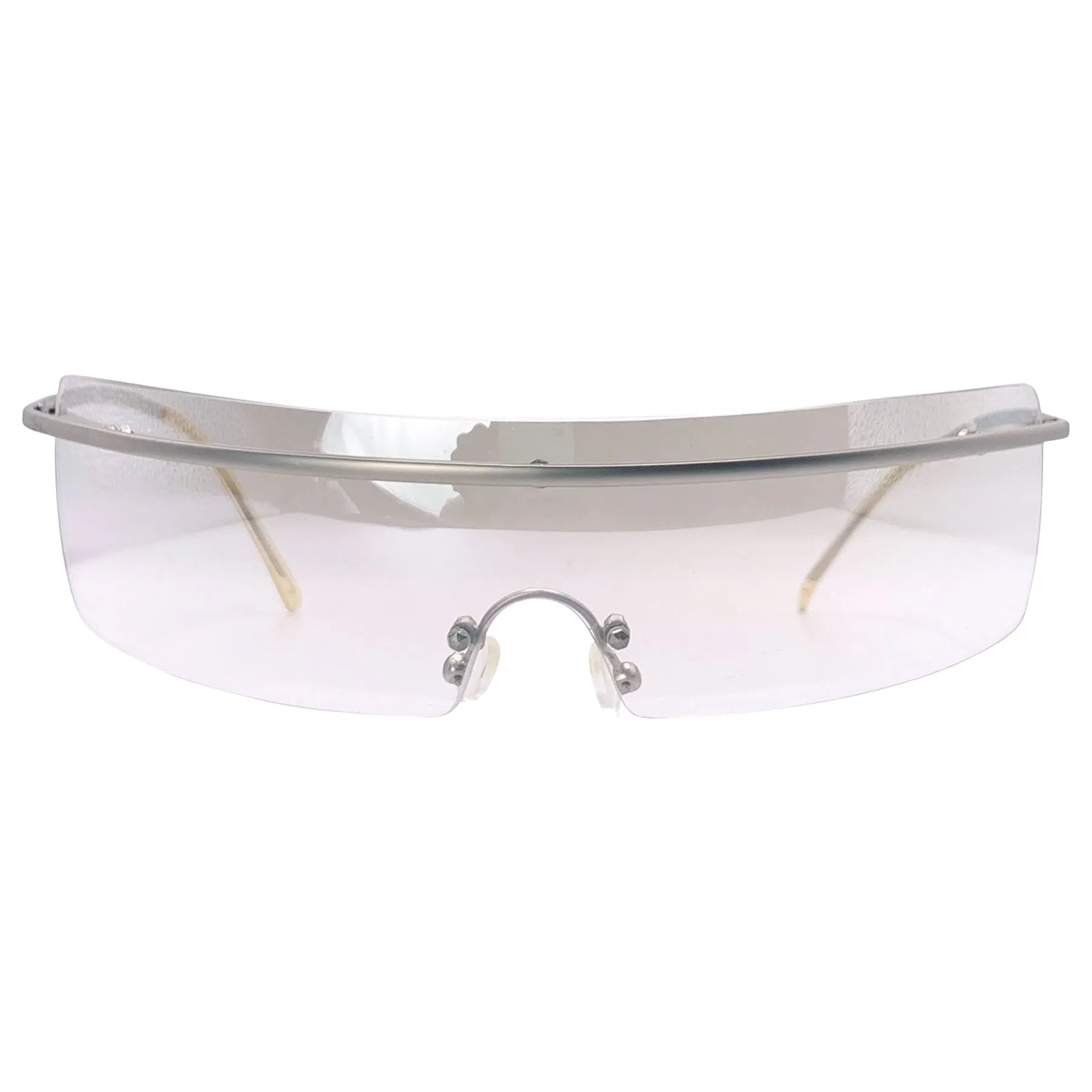SQUEEZE IT Rimless Futuristic Shield Sunglasses sold by Giant Vintage