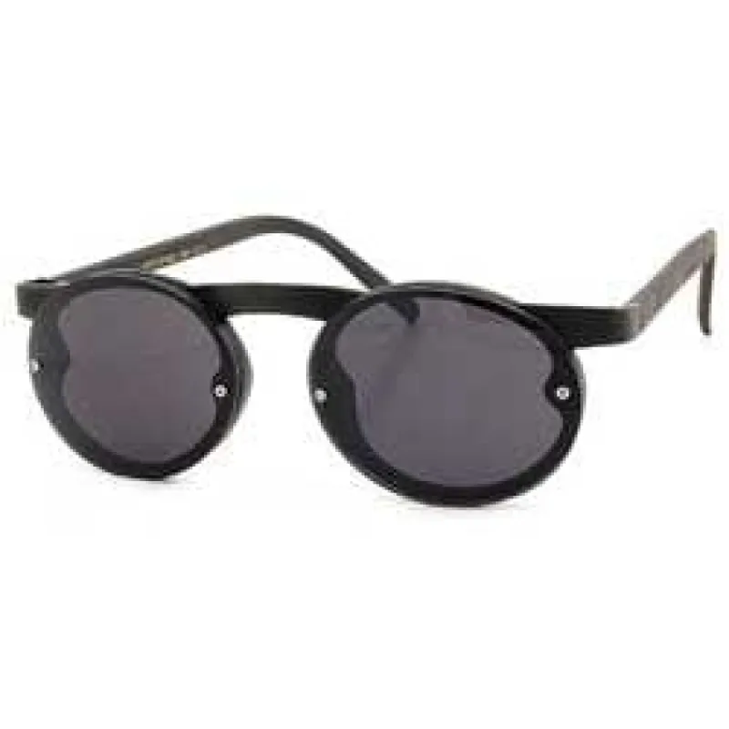 STOCKTON Black/Black Round Sunglasses sold by Giant Vintage