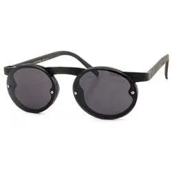 STOCKTON Black/Black Round Sunglasses sold by Giant Vintage