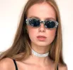CRUNK Black/White Oval Sunglasses sold by Giant Vintage