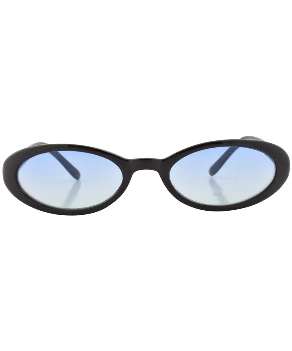 CHIKLET Black/Aqua Oval Sunglasses sold by Giant Vintage product image thumbnail 3