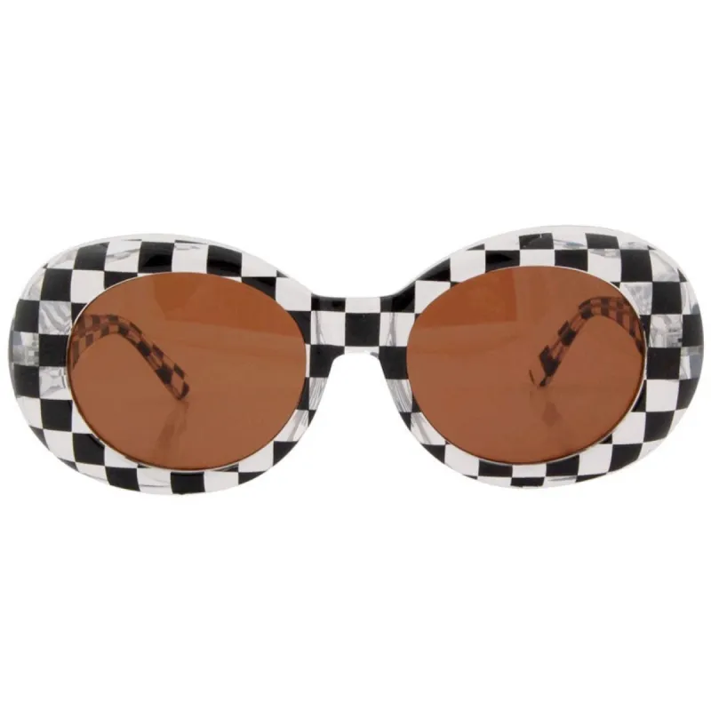 HEAVEN Crystal/Checkers Indie Oval 90s Sunglasses sold by Giant Vintage