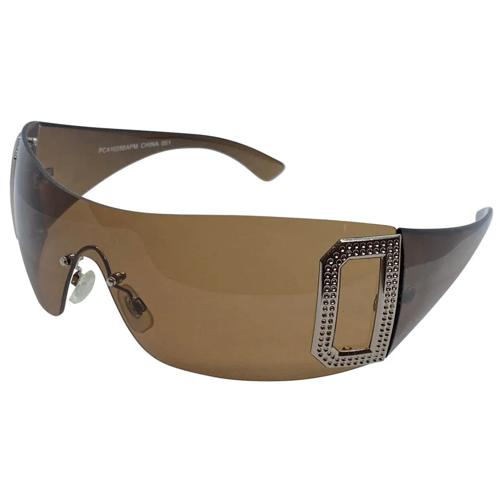 GHOSTED Brown Rimless Shield Sunglasses sold by Giant Vintage