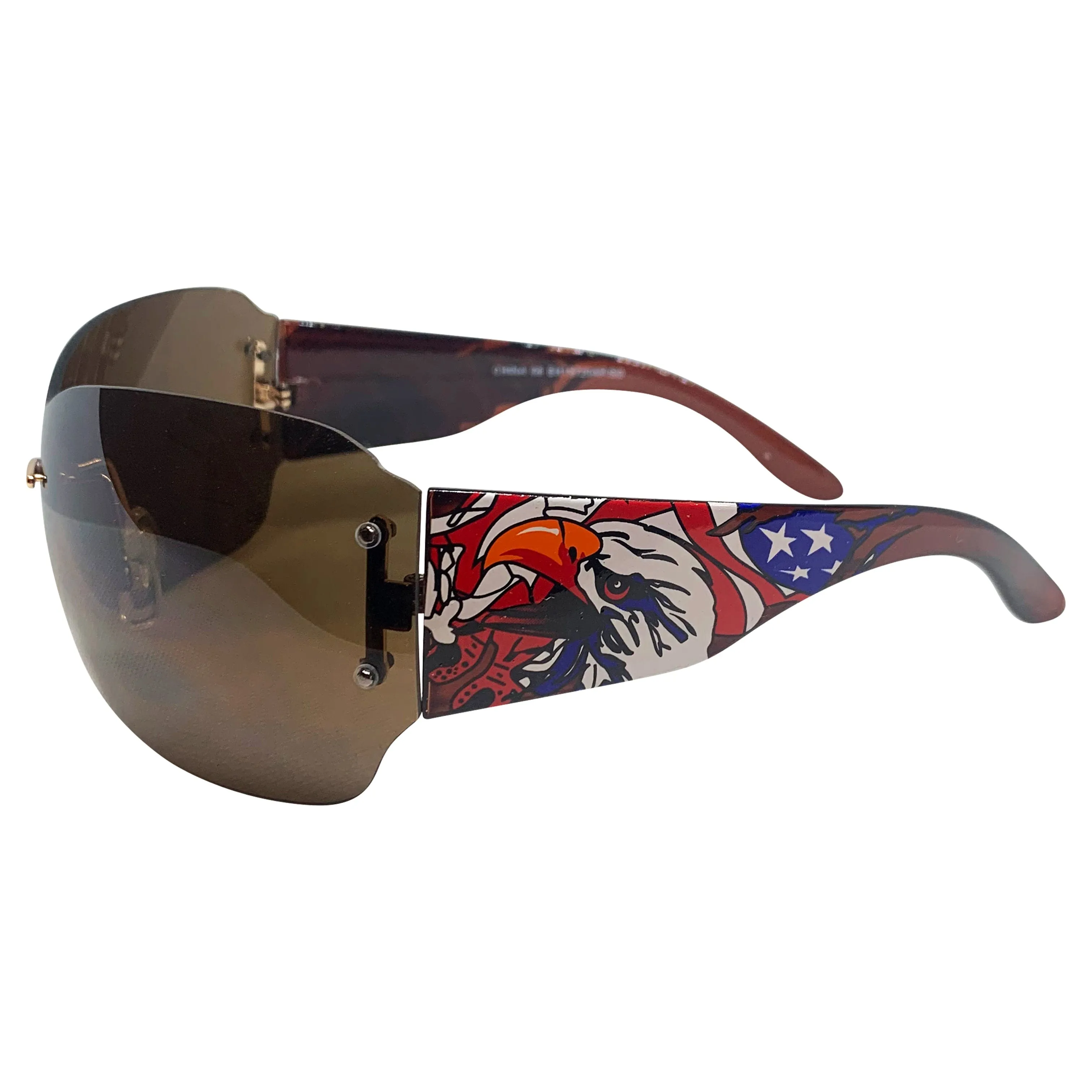 DAWN Tattoo Art Y2K Shield Sunglasses: Brown/Brown Eagles sold by Giant Vintage