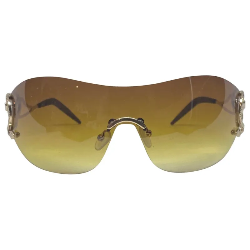 SNAKEY SNAKE Amber Rimless Shield Sunglasses sold by Giant Vintage