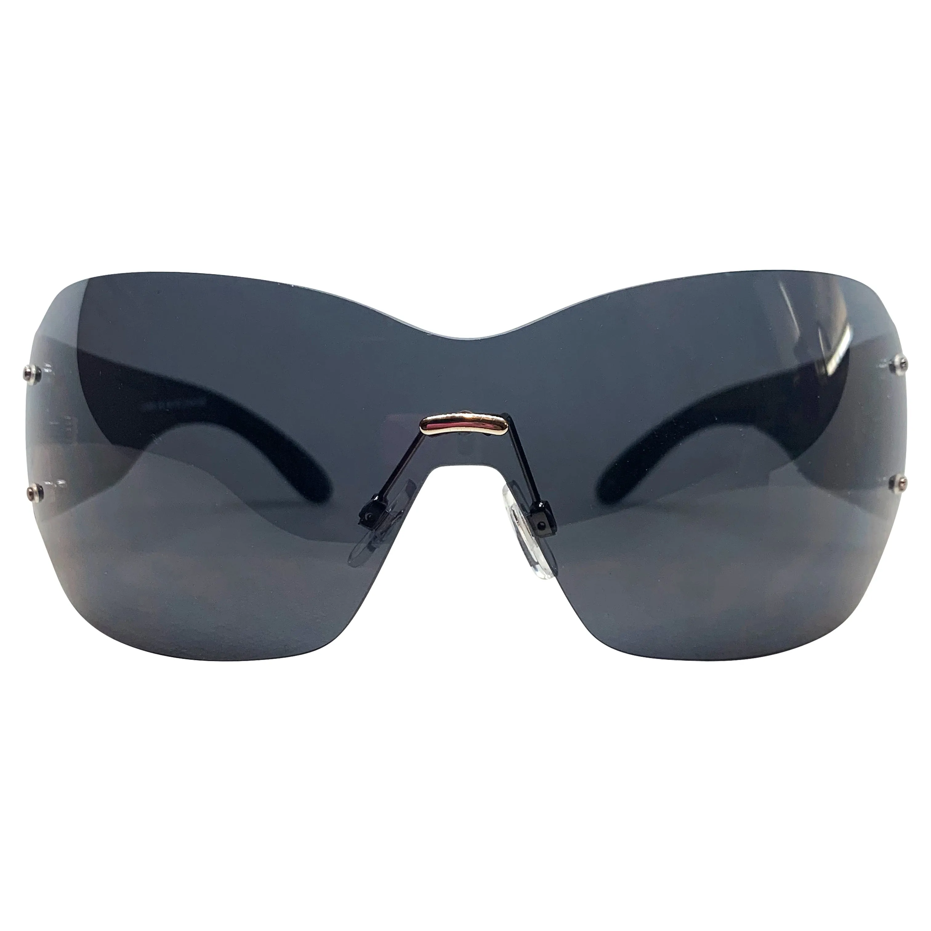 DAWN Tattoo Art Y2K Shield Sunglasses: Black/Super Dark Love Skull sold by Giant Vintage product image thumbnail 2