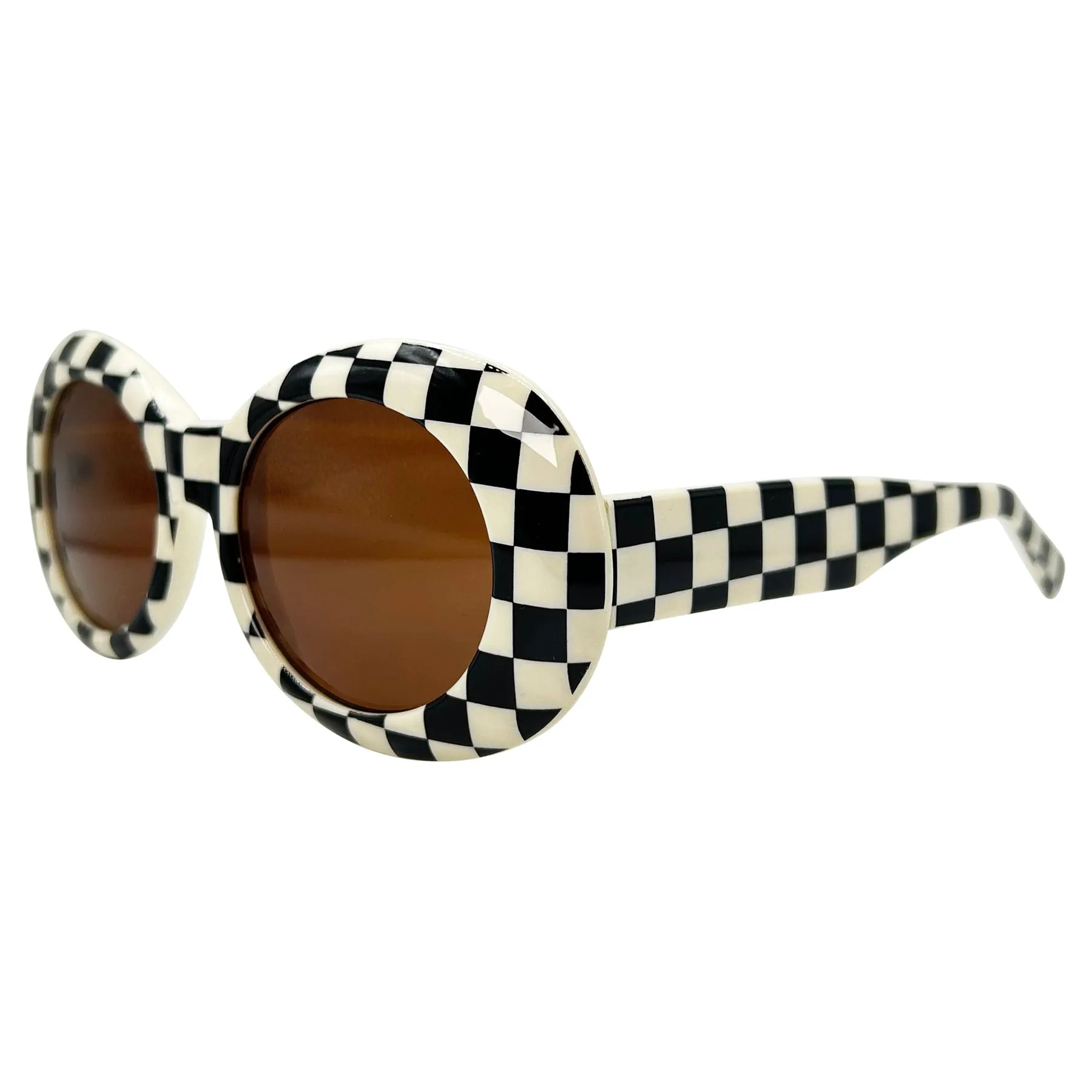 HEAVEN Bone/Checkers Oval 90s Sunglasses sold by Giant Vintage product image thumbnail 2