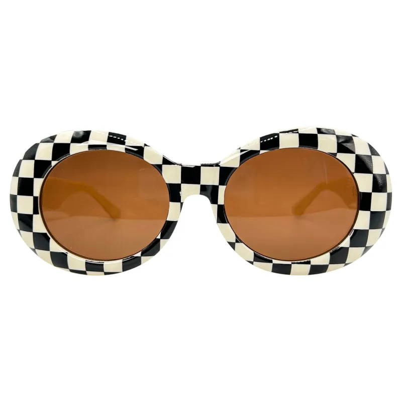 HEAVEN Bone/Checkers Oval 90s Sunglasses sold by Giant Vintage