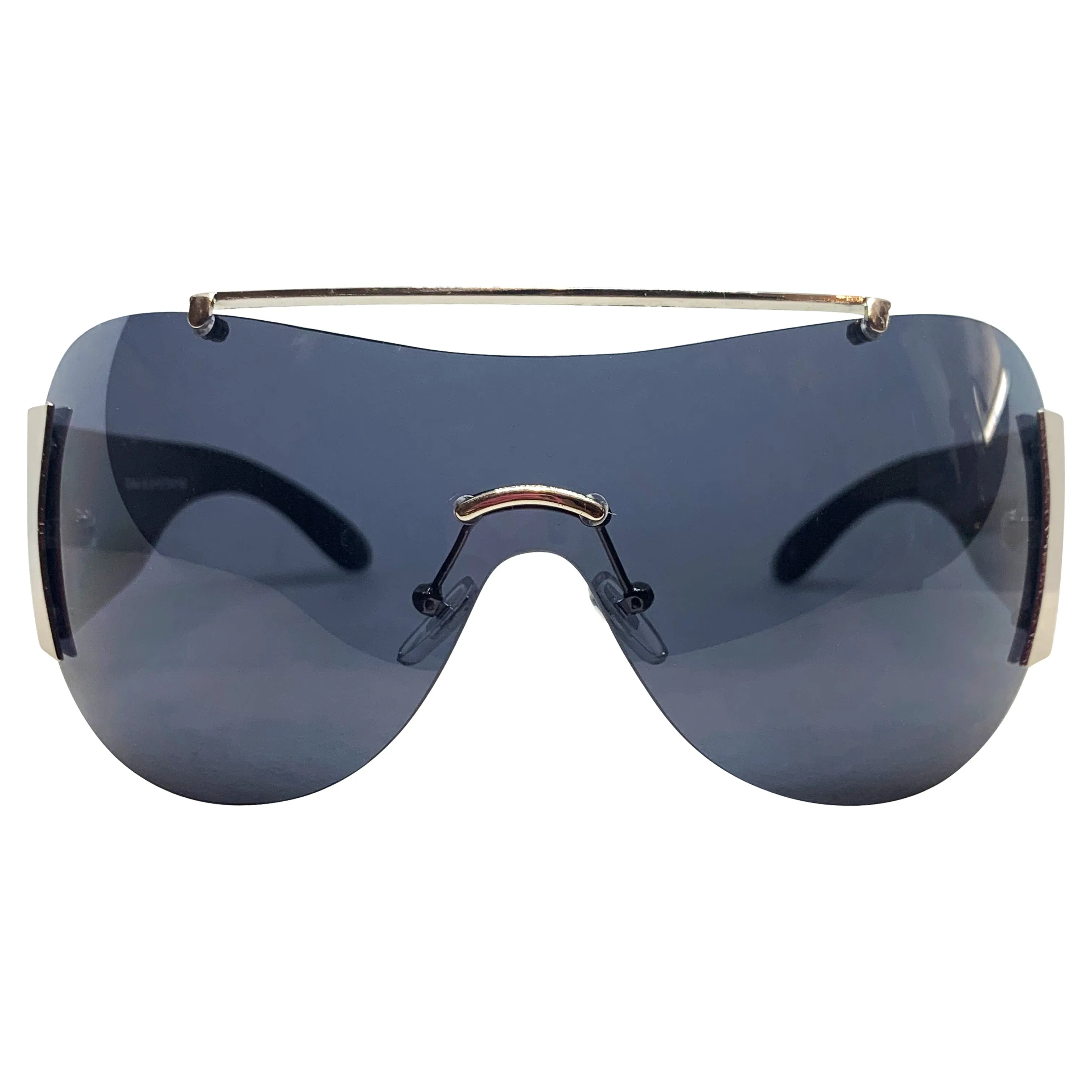 EDDY Y2K Tattoo Art Shield Sunglasses: Black Silver/Super Dark Love Skull sold by Giant Vintage product image thumbnail 2