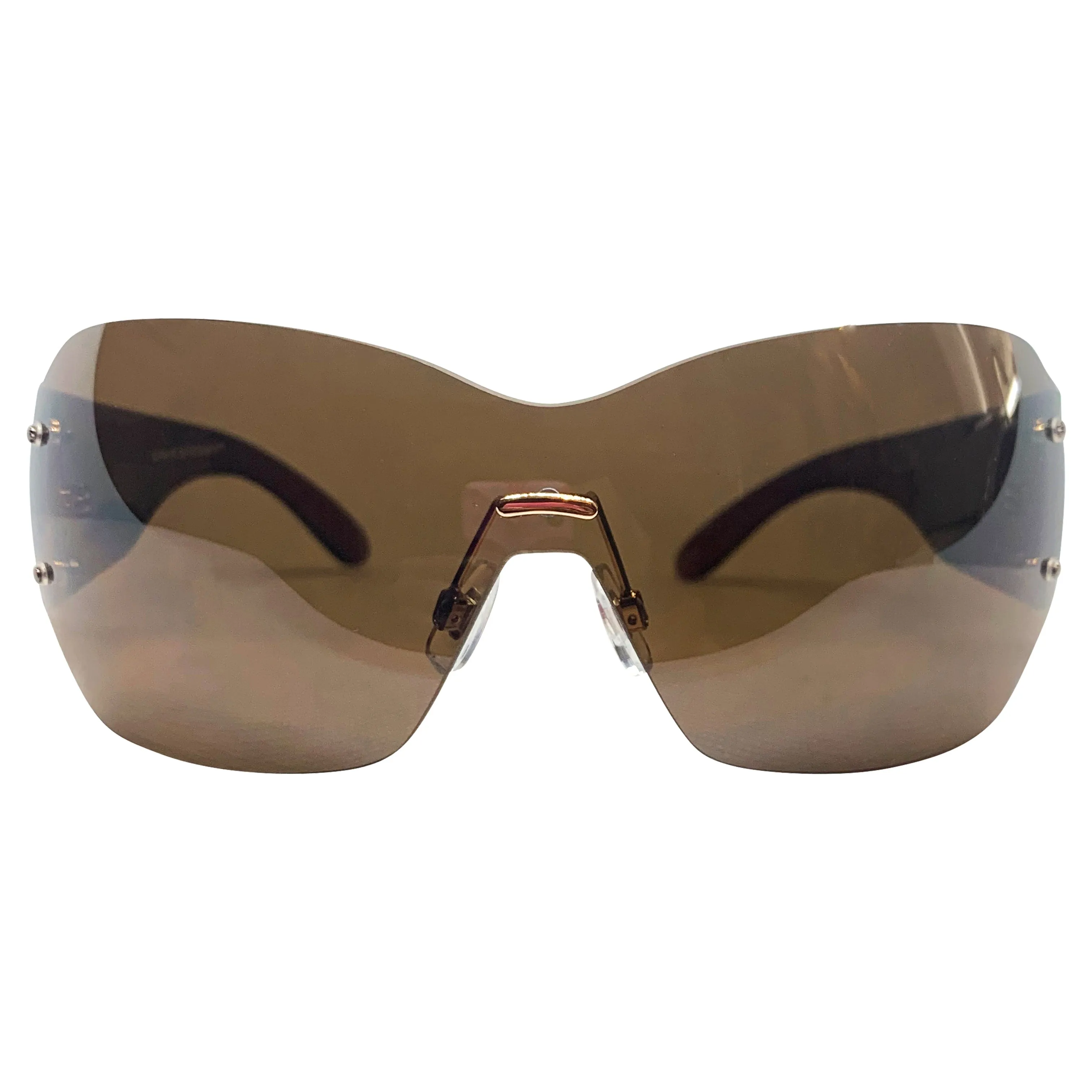 DAWN Tattoo Art Y2K Shield Sunglasses: Brown/Brown Flame Skull sold by Giant Vintage product image thumbnail 2