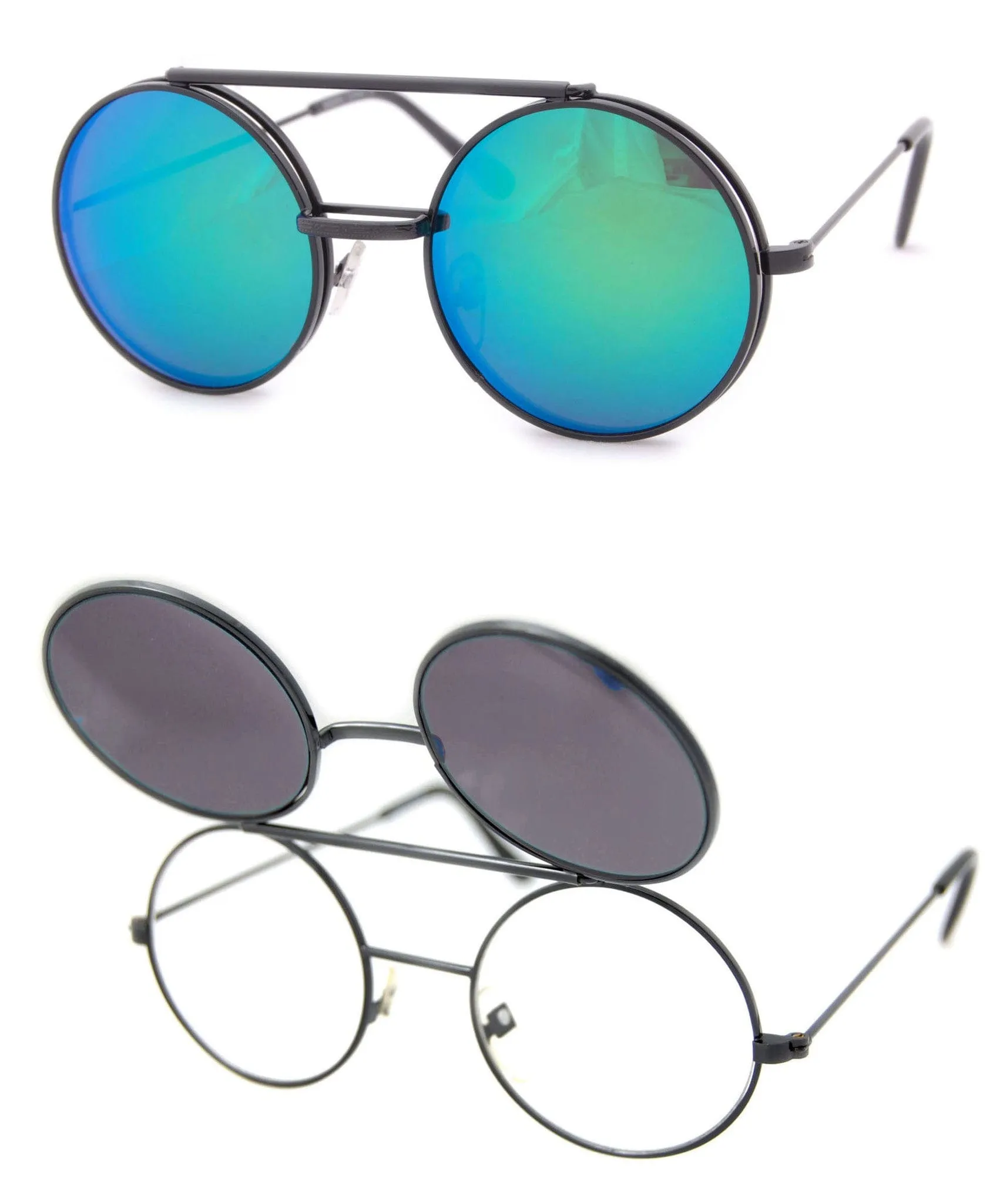 FLIP-SEA Black/Aqua Flip-Up Sunglasses sold by Giant Vintage product image thumbnail 2