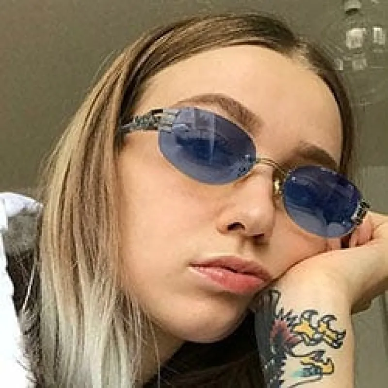 ZWINGER Blue/Gun Rimless Sunglasses sold by Giant Vintage