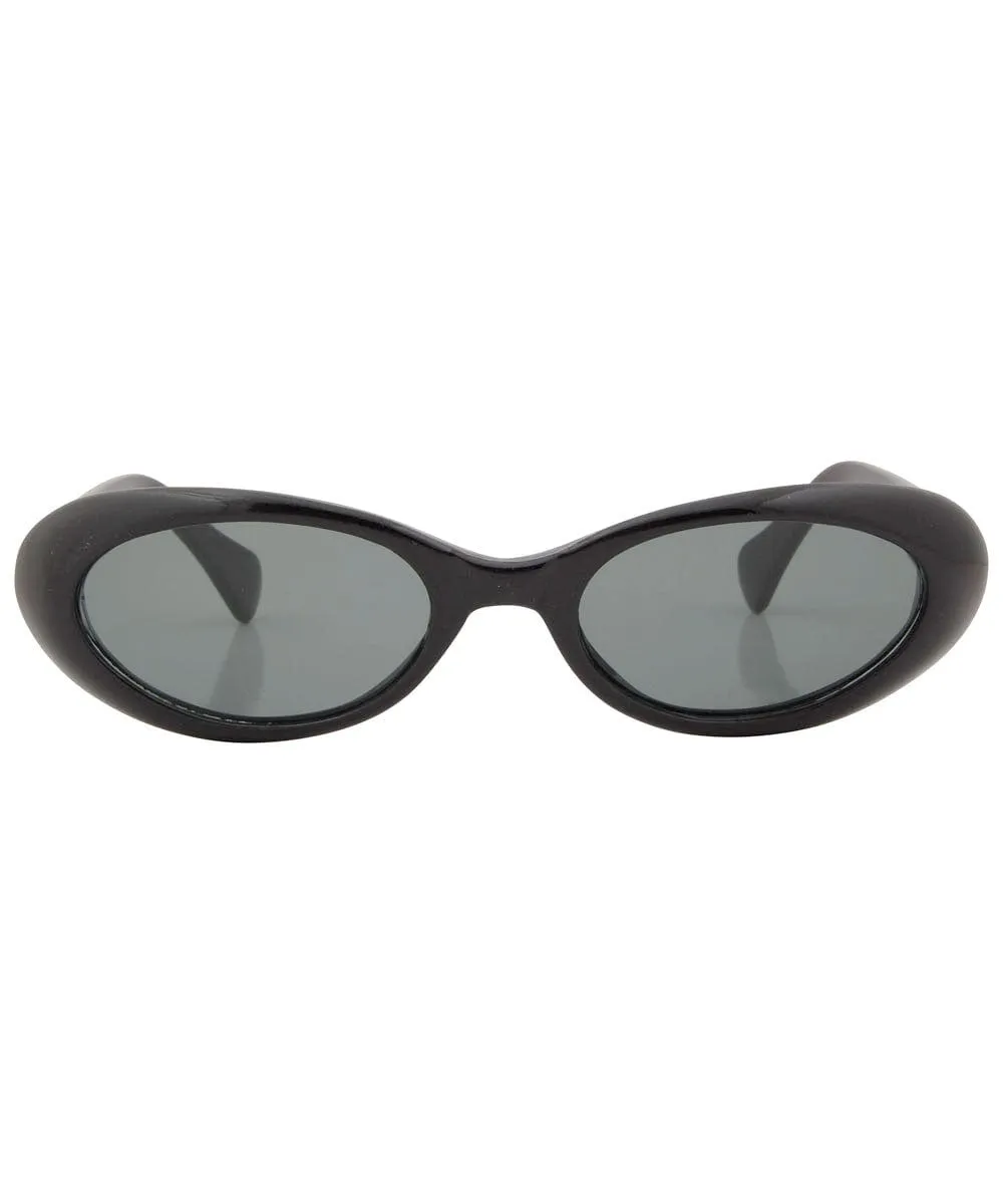 SLIM Black Oval Sunglasses sold by Giant Vintage product image thumbnail 2