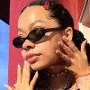 SLIM Black Oval Sunglasses sold by Giant Vintage