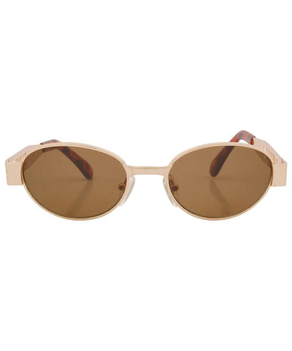 POWERS Gold/Brown Oval Sunglasses sold by Giant Vintage product image thumbnail 2