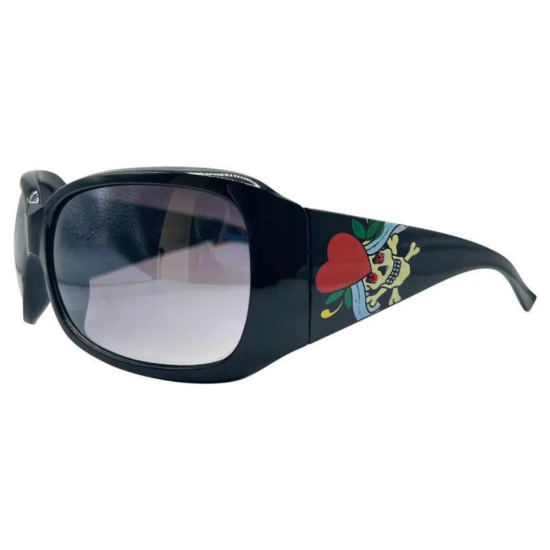 SKULLY Bedazzled Tattoo Shield Y2K Sunglasses sold by Giant Vintage