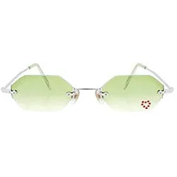 MARY KATE Green/Red Heart Rimless Rhinestone Sunglasses sold by Giant Vintage
