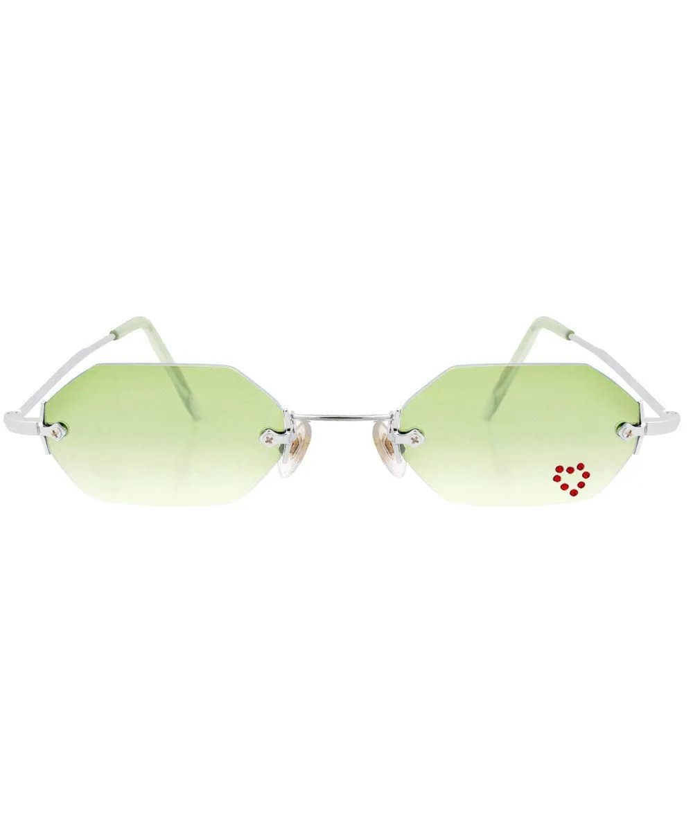 MARY KATE Green/Red Heart Rimless Rhinestone Sunglasses sold by Giant Vintage product image thumbnail 3