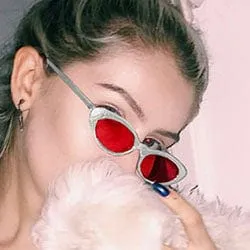 WHAT!? Silver/Red Cat-Eye Sunglasses sold by Giant Vintage