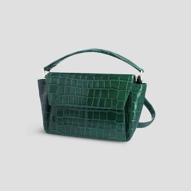 Ikon Shoulder Bag - croco pine green sold by Kaai nv
