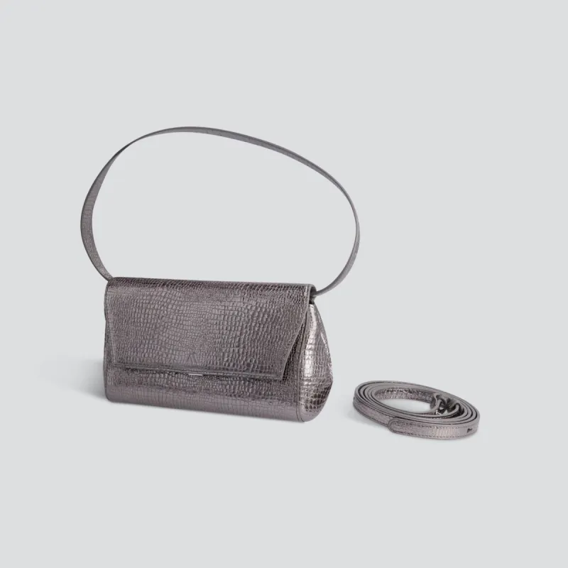 Ikon Clutch - mini croco steel grey sold by Kaai nv