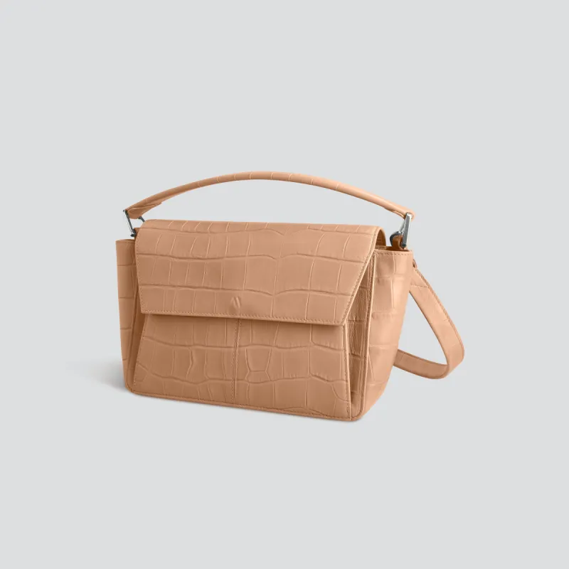 Ikon Shoulder Bag - soft croco cappuccino sold by Kaai nv