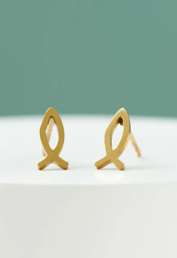 Ichthus Fish Studs in Gold sold by Starfish Project product image thumbnail 3