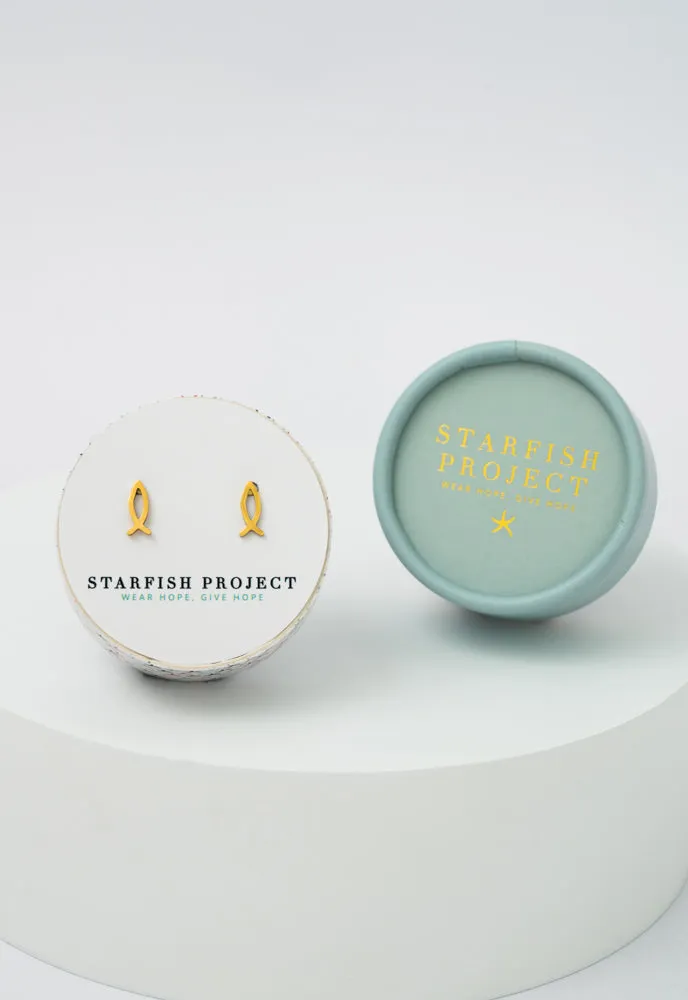 Ichthus Fish Studs in Gold sold by Starfish Project product image thumbnail 2
