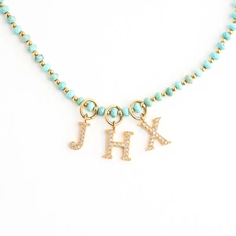 Turquoise Beaded Necklace with 3 Initial Charms sold by Starfish Project