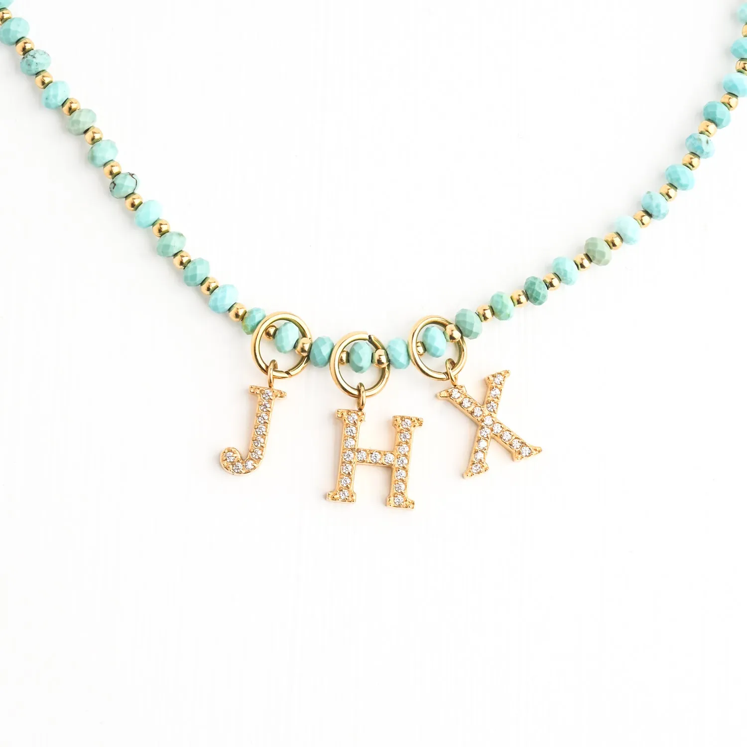 Turquoise Beaded Necklace with 3 Initial Charms sold by Starfish Project