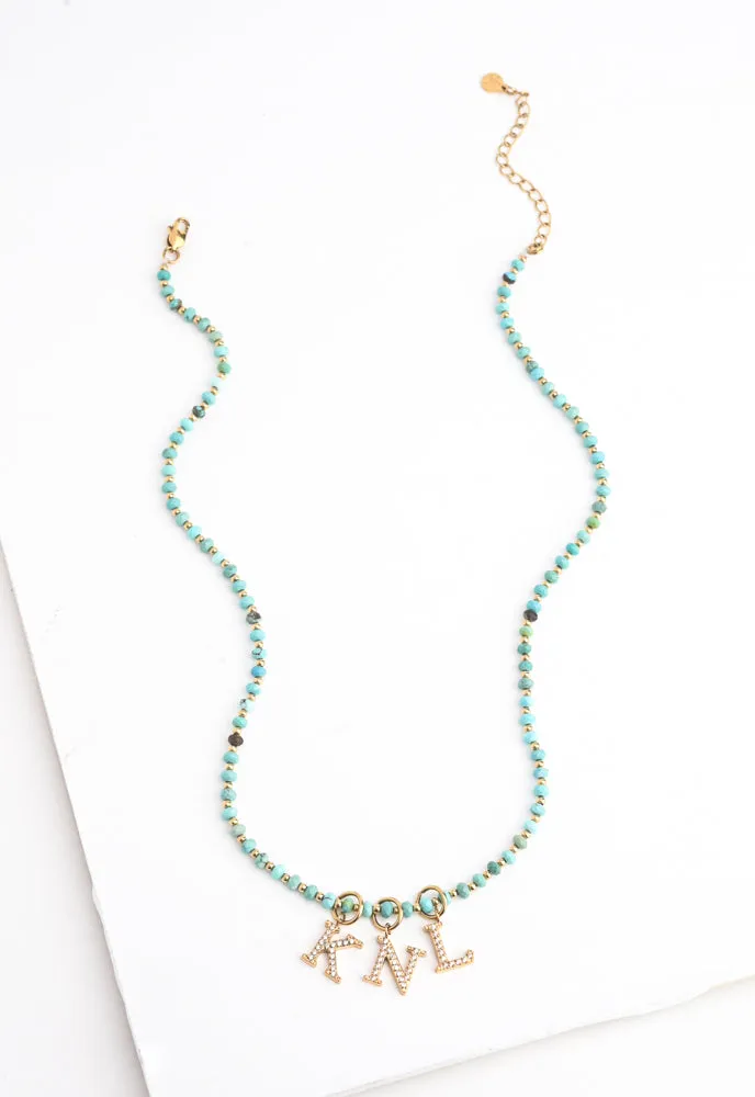 Turquoise Beaded Necklace with 3 Initial Charms sold by Starfish Project product image thumbnail 4