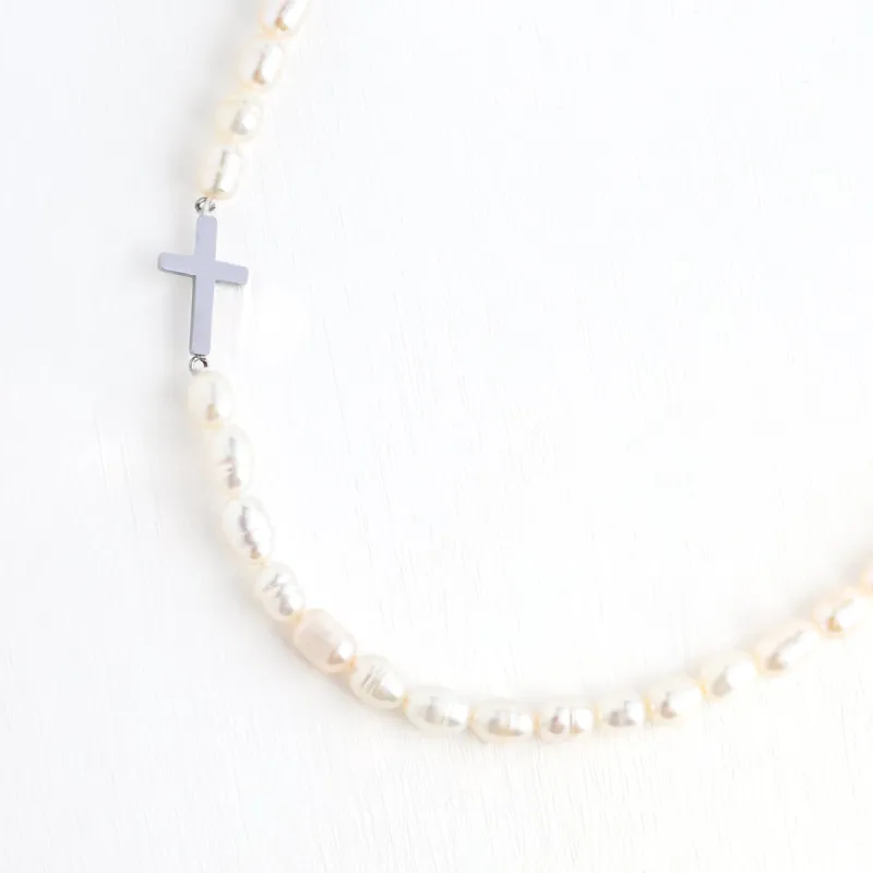 Faithful Pearl Necklace in Silver sold by Starfish Project