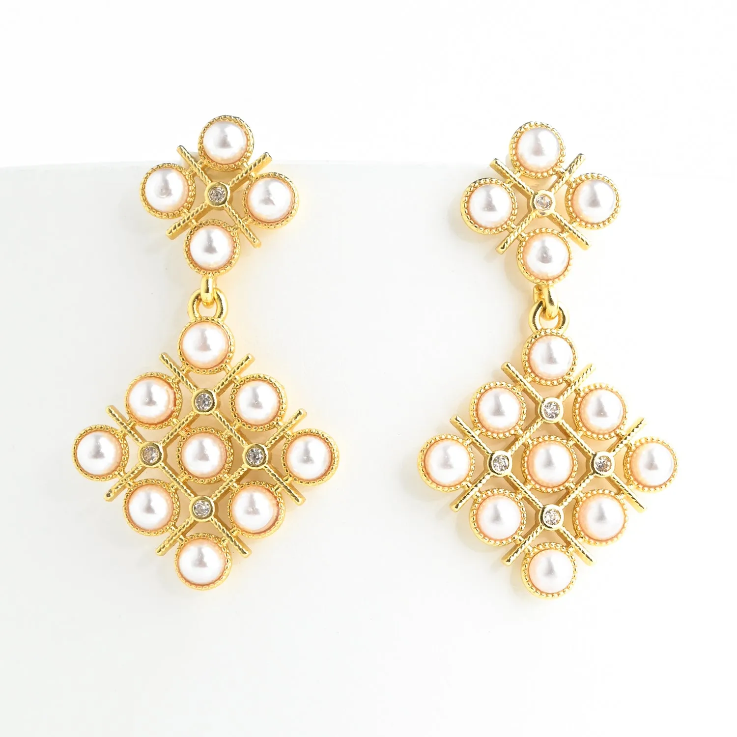 Lattice Pearl and Zircon Earrings sold by Starfish Project