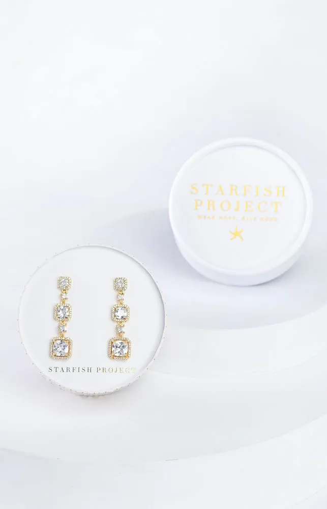 Forever Cushion-Cut Gold Drop Earrings sold by Starfish Project product image thumbnail 4