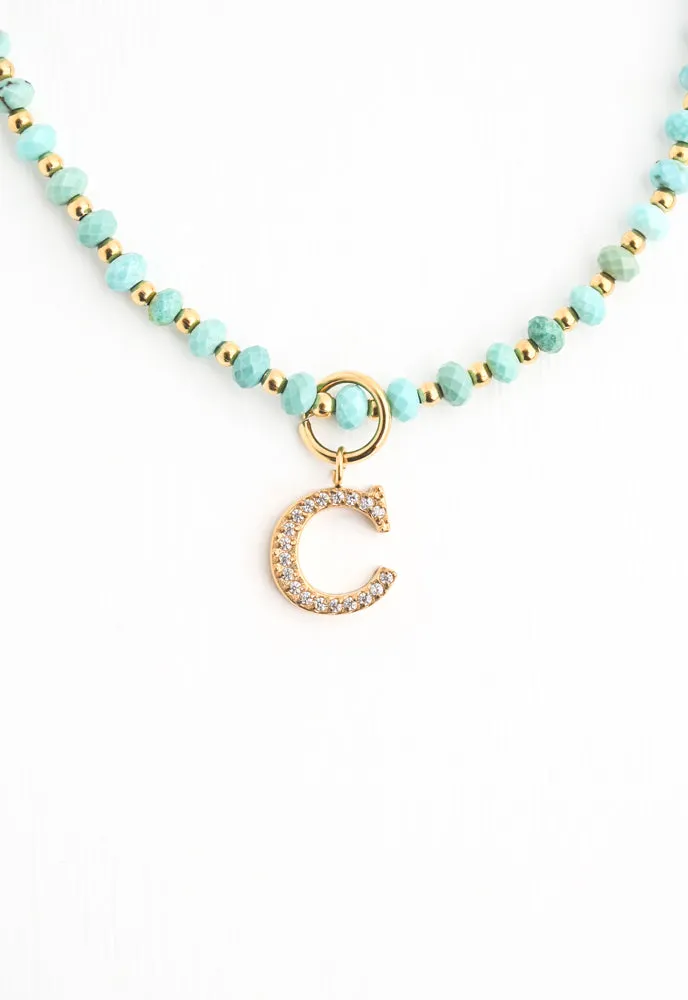 Turquoise Beaded Necklace with 4 Initial Charms sold by Starfish Project product image thumbnail 5