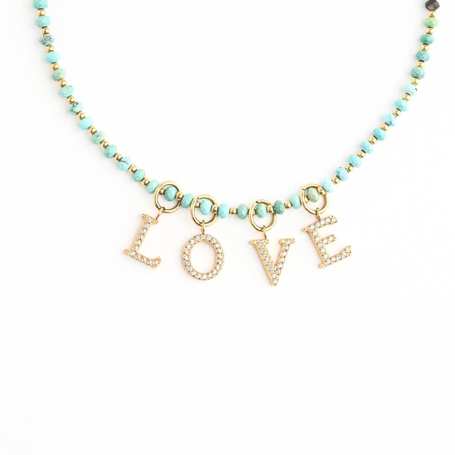 Turquoise Beaded Necklace with 4 Initial Charms sold by Starfish Project