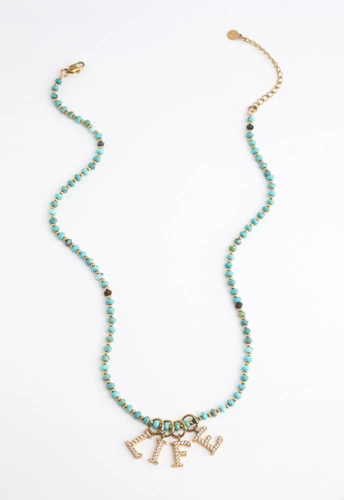 Turquoise Beaded Necklace with 4 Initial Charms sold by Starfish Project product image thumbnail 3