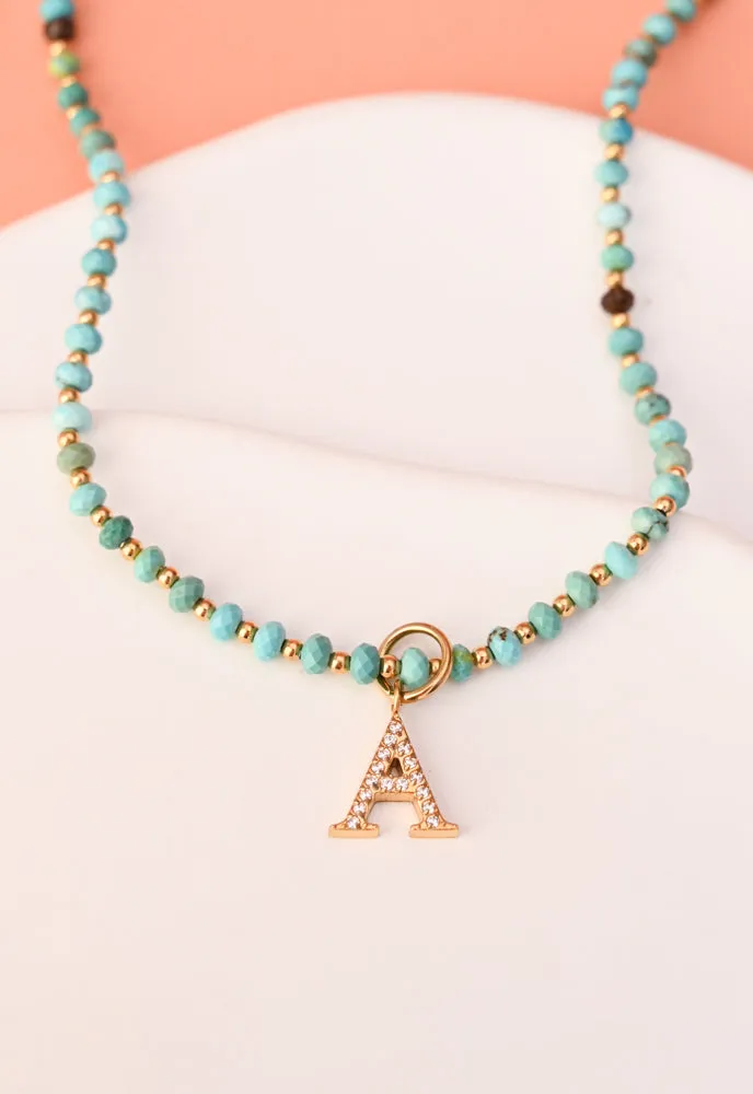 Turquoise Beaded Necklace with Initial Charm sold by Starfish Project product image thumbnail 3
