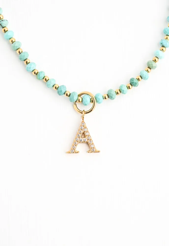 Turquoise Beaded Necklace with Initial Charm sold by Starfish Project product image thumbnail 4