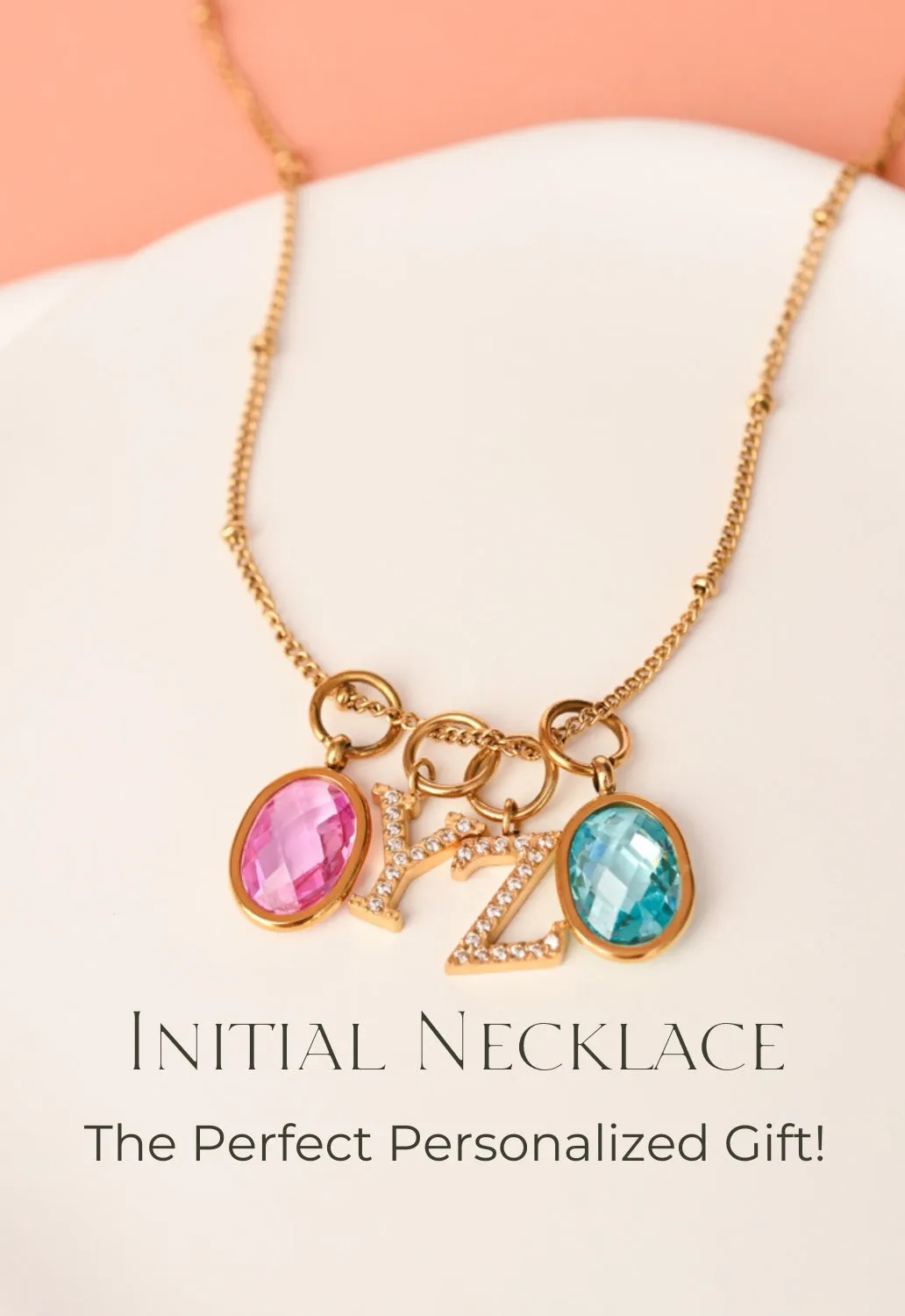 Two Initial & Two Birthstone Charms Gold Necklace Set sold by Starfish Project product image thumbnail 2