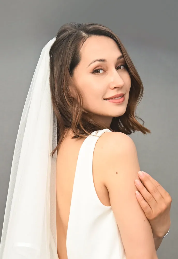 Treasured Two Tier Satin Ribbon Trim Fingertip Length Veil sold by Starfish Project product image thumbnail 3