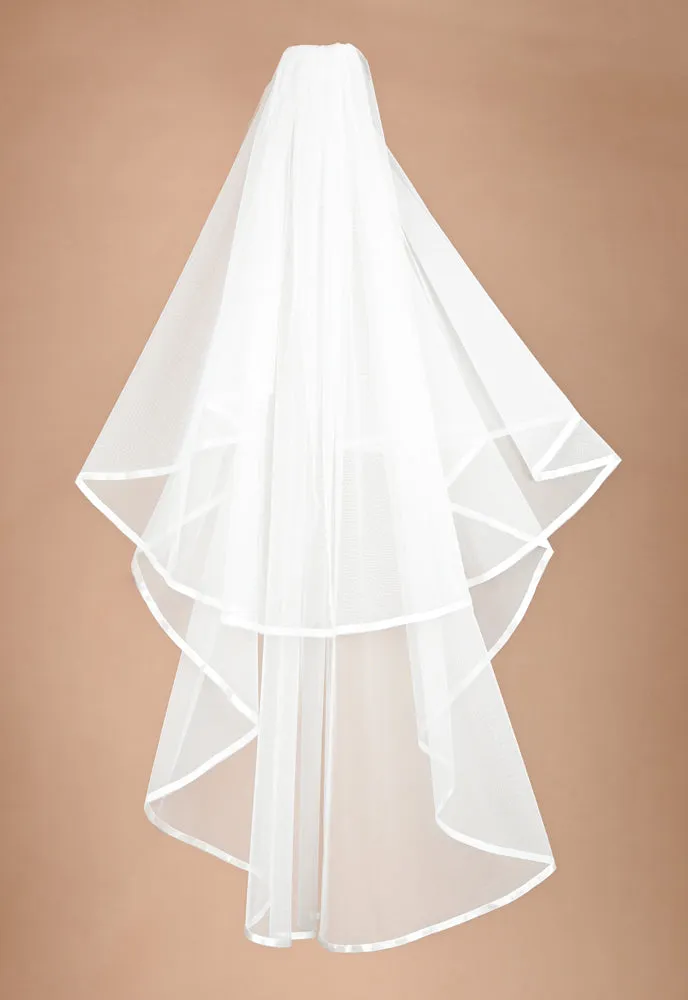 Treasured Two Tier Satin Ribbon Trim Fingertip Length Veil sold by Starfish Project product image thumbnail 2